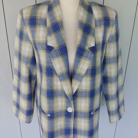 CHRISTY GIRL | BlueYellow Plaid Boyfriend Blazer - Picture 6 of 14